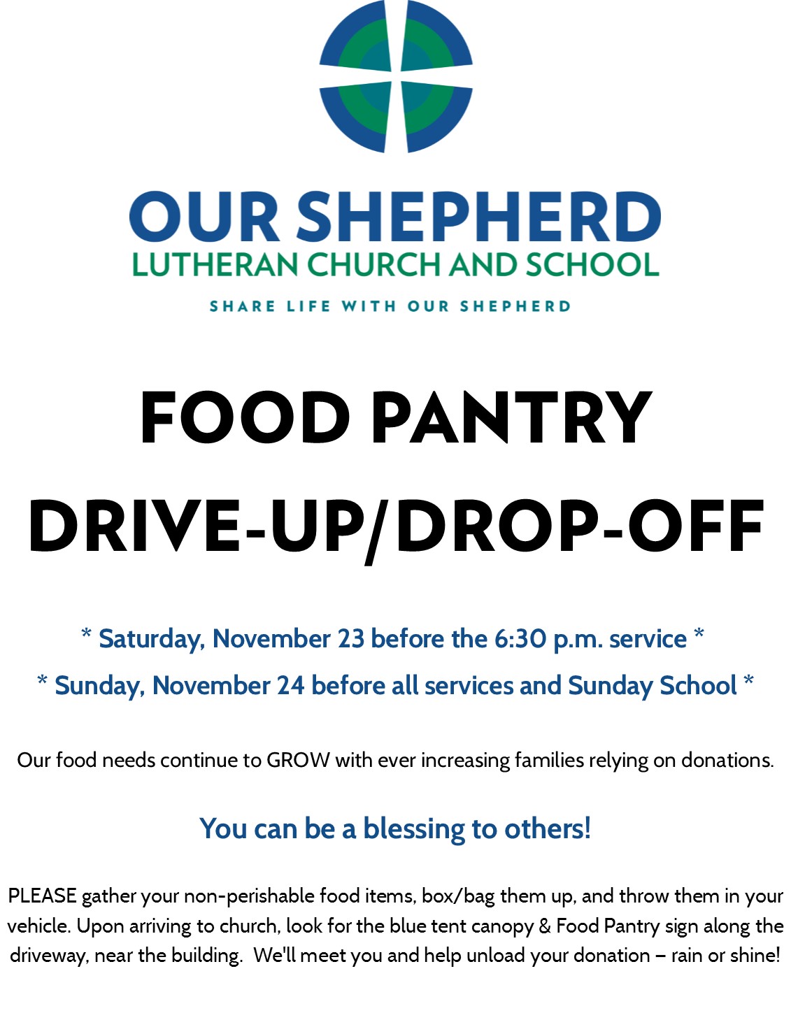 Food Pantry Drive Up Drop Off Our Shepherd Lutheran Church And